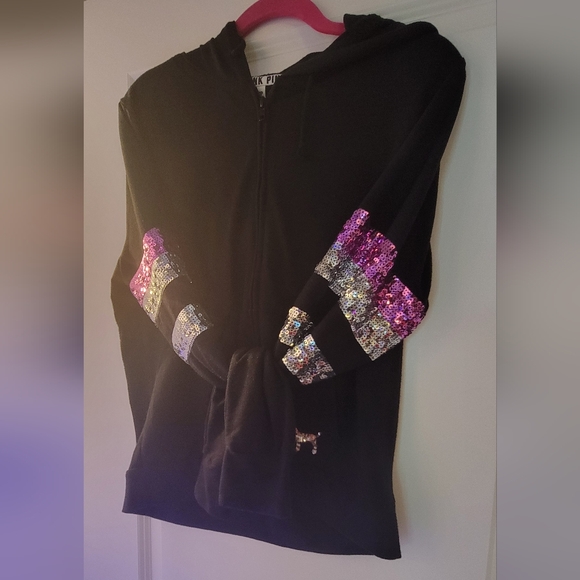 VINTAGE VICTORIA'S SECRET black Hoodie with Sequin Details SIZE L - Picture 4 of 7